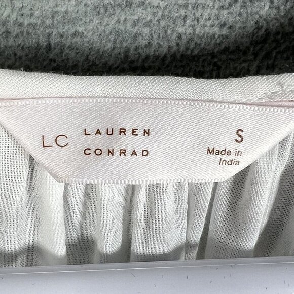 LC Lauren Conrad Women S White Button Front Blouse 3/4 Balloon Sleeves Lagenlook - Picture 11 of 14